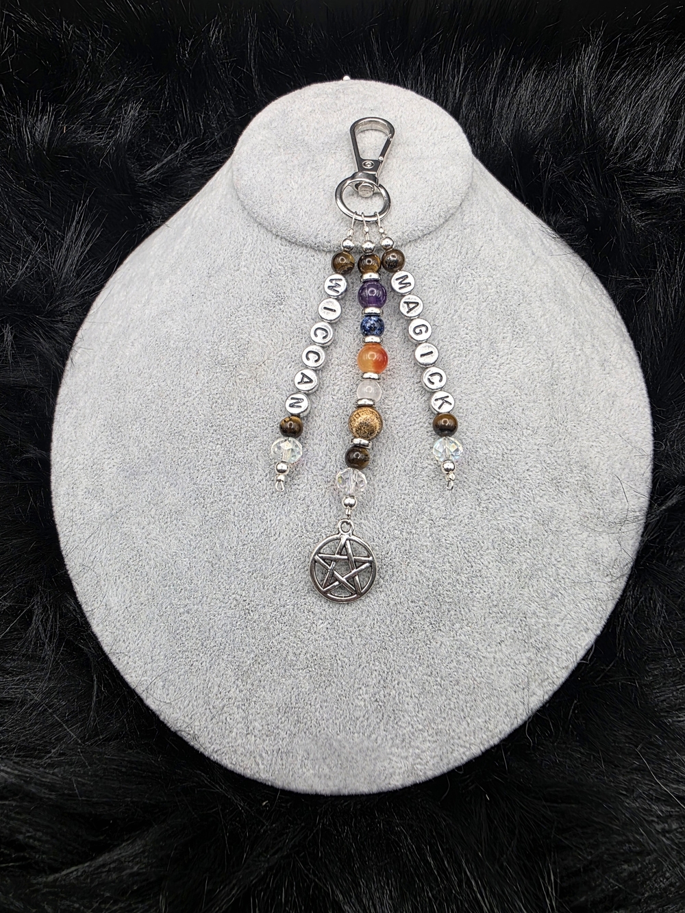 Beaded Pentagram Keychain Charm - Multicolor